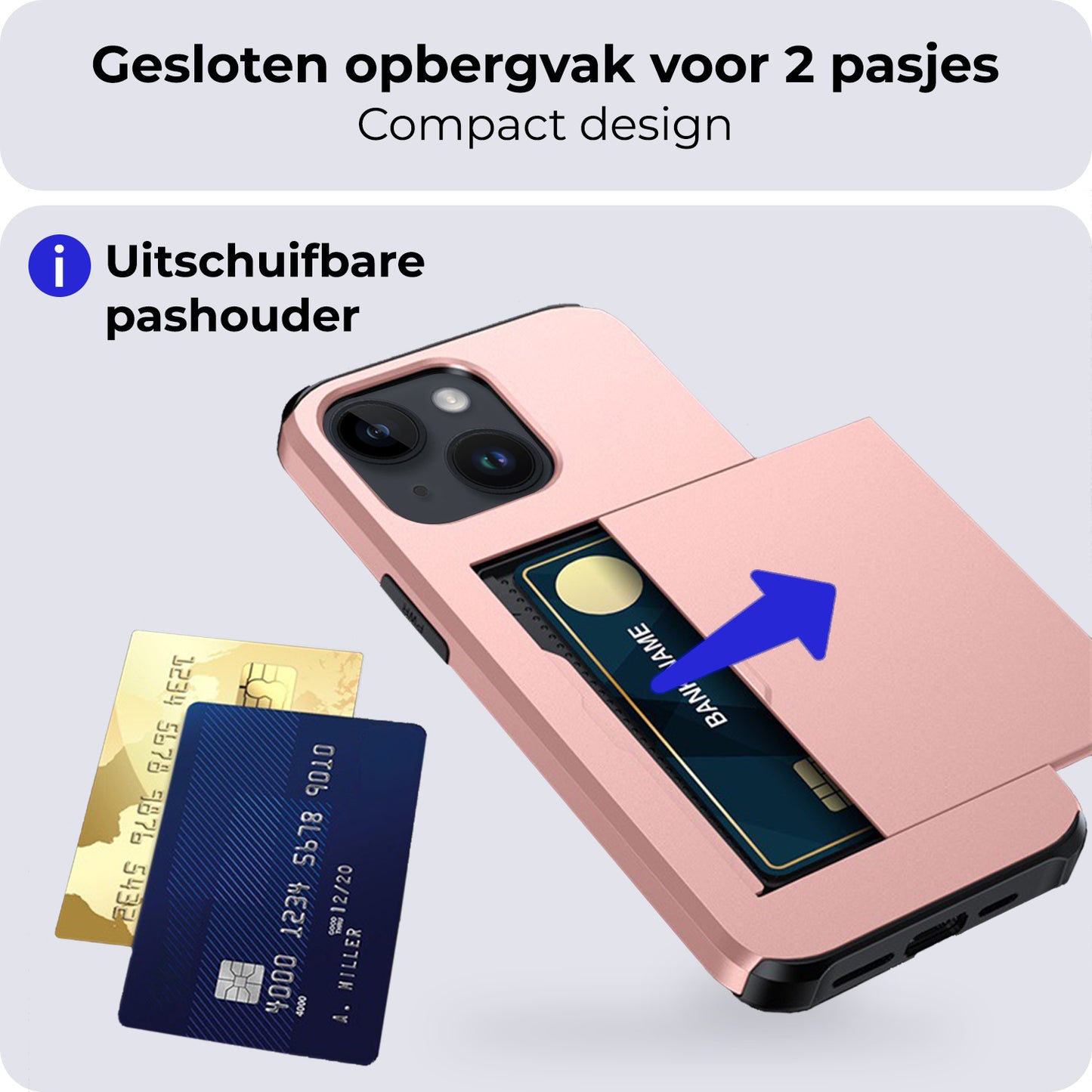 iPhone 14 Hard Case Met Pashouder - Rosðð goud