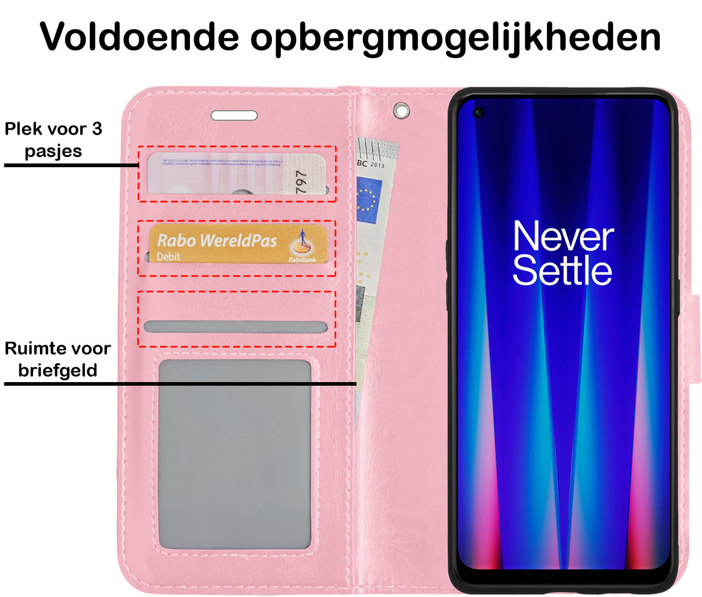 OnePlus Nord CE 2 Hoesje Book Case Kunstleer - Lichtroze