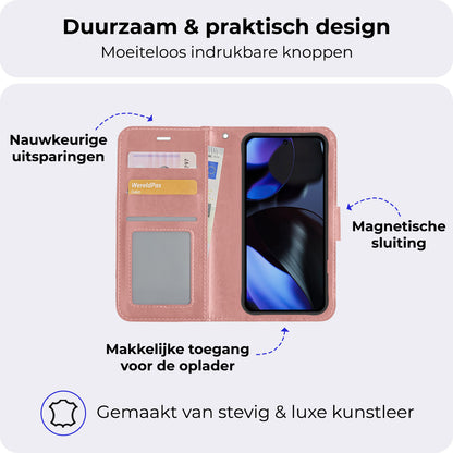 Google Pixel 10 Pro XL Hoesje Bookcase Cover met Kaarthouder - Rosé goud