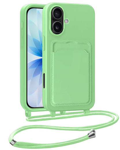 iPhone 17 Hoesje Met Telefoonkoord en Pasjeshouder Siliconen - Groen
