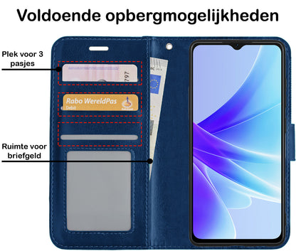 OPPO A57s Hoesje Bookcase Cover met Kaarthouder - Donkerblauw