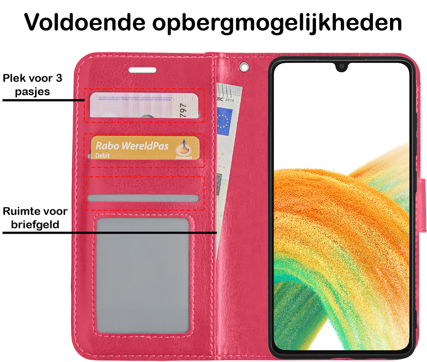 Samsung A33 Hoesje Book Case Kunstleer - Donkerroze