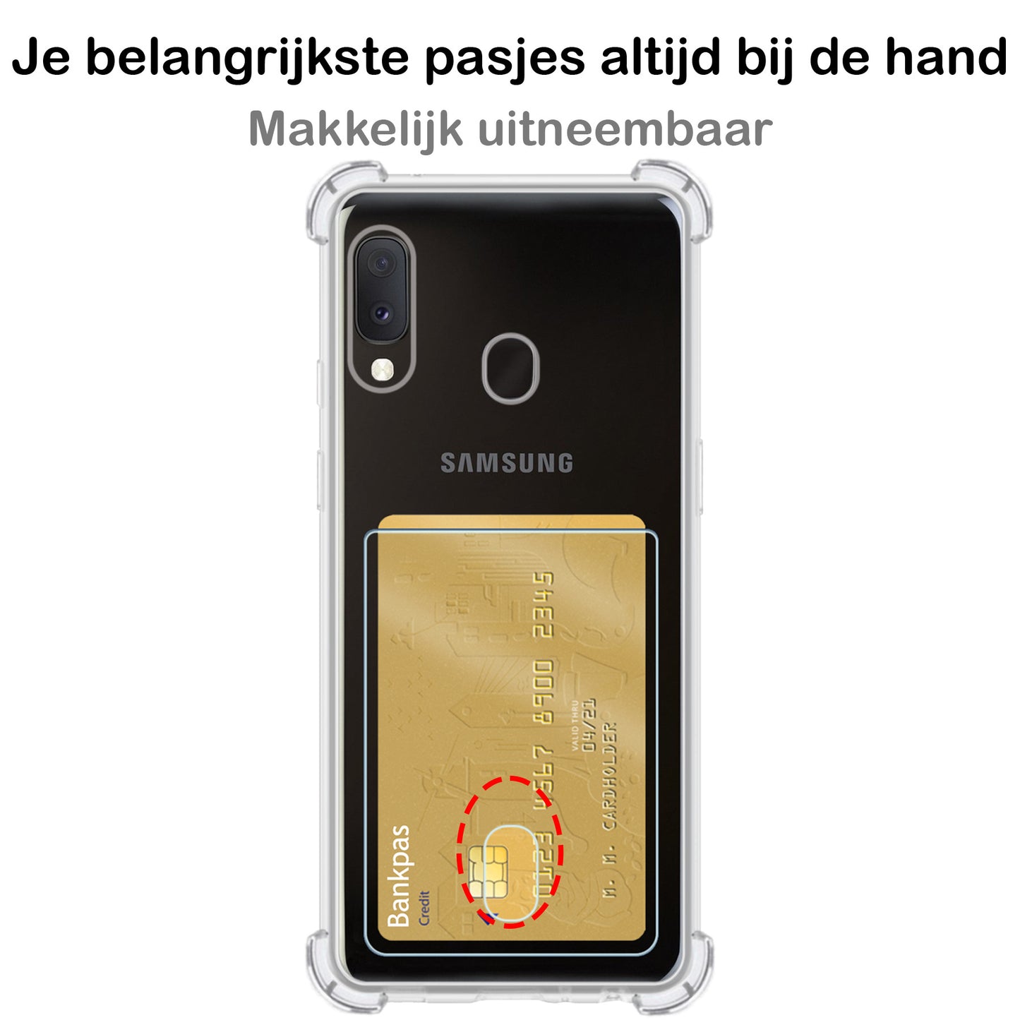 Samsung A20e Hoesje met Pasjeshouder Siliconen - Transparant