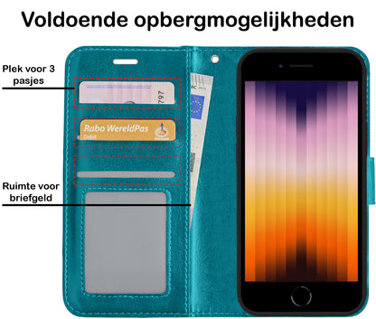 iPhone SE 2022 Hoesje Bookcase Cover met Kaarthouder - Turquoise