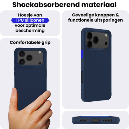 iPhone 17 Pro Max Hoesje Siliconen Backcover Lichtgewicht - Donkerblauw