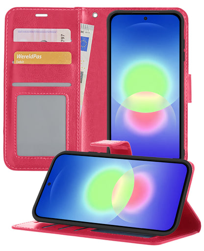Samsung A27 Hoesje Bookcase Cover met Kaarthouder - Donkerroze