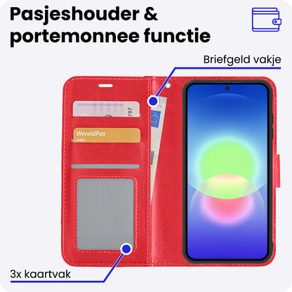 Samsung A27 Hoesje Bookcase Cover met Kaarthouder - Rood