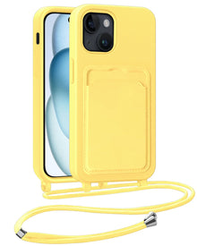 iPhone 15 Hoesje Met Telefoonkoord en Pasjeshouder Siliconen - Geel