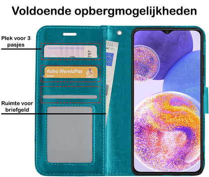 Samsung A23 Hoesje Bookcase Cover met Kaarthouder - Turquoise