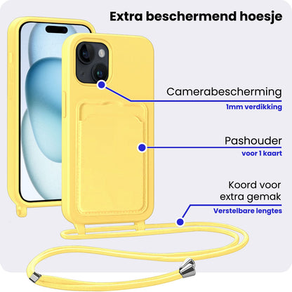 iPhone 14 Pro Hoesje Met Telefoonkoord en Pasjeshouder Siliconen - Geel
