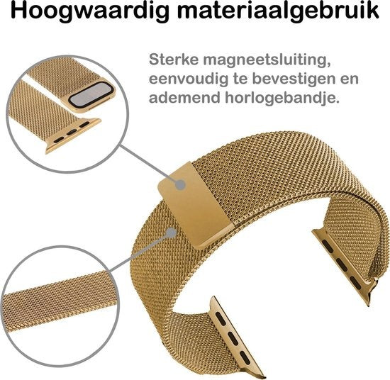 Polsbandje Met Magneetsluiting Geschikt voor Apple Watch 42/44 mm Bandje Milanees - Goud