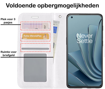 OnePlus 10 Pro Hoesje Bookcase Cover met Kaarthouder - Wit