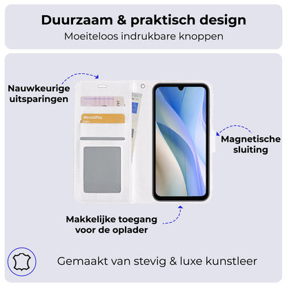 Samsung A15 Hoesje Bookcase Cover met Kaarthouder - Wit