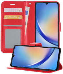 Samsung A34 Hoesje Bookcase Cover met Kaarthouder - Rood