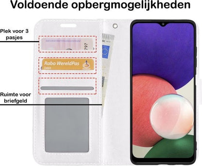 Samsung A22 5G Hoesje Bookcase Cover met Kaarthouder - Wit