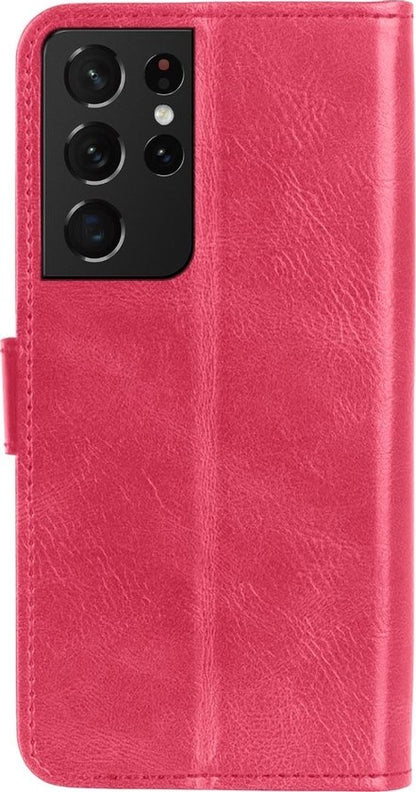 Samsung S21 Ultra Hoesje Bookcase Cover met Kaarthouder - Donkerroze