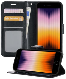 iPhone SE 2022 Hoesje Bookcase Cover met Kaarthouder - Zwart