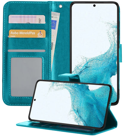Samsung S22 Hoesje Bookcase Cover met Kaarthouder - Turquoise