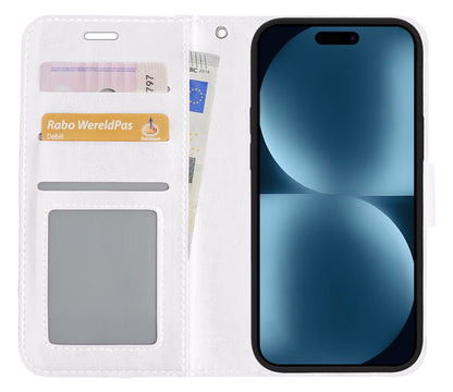 iPhone 15 Plus Hoesje Bookcase Cover met Kaarthouder - Wit