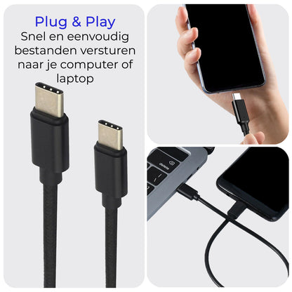 USB-C Kabels Oplaadkabel Datakabel USB C Kabel Nylon Gevlochten - USB C naar USB C Kabel - USB C Oplader - 1.8 meter - Zwart