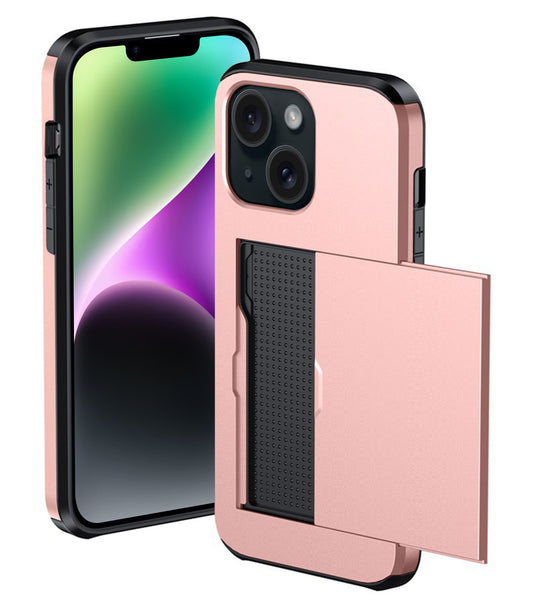 iPhone 14 Plus Hard Case Met Pashouder - Rosé goud