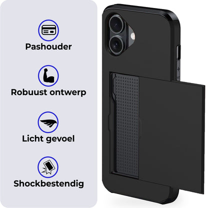 iPhone 16 Hard Case Met Pashouder - Zwart