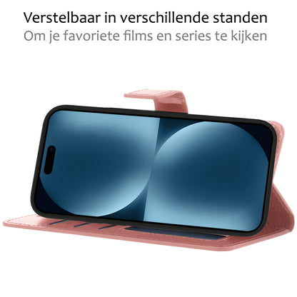 iPhone 15 Plus Hoesje Bookcase Cover met Kaarthouder - Rosé goud