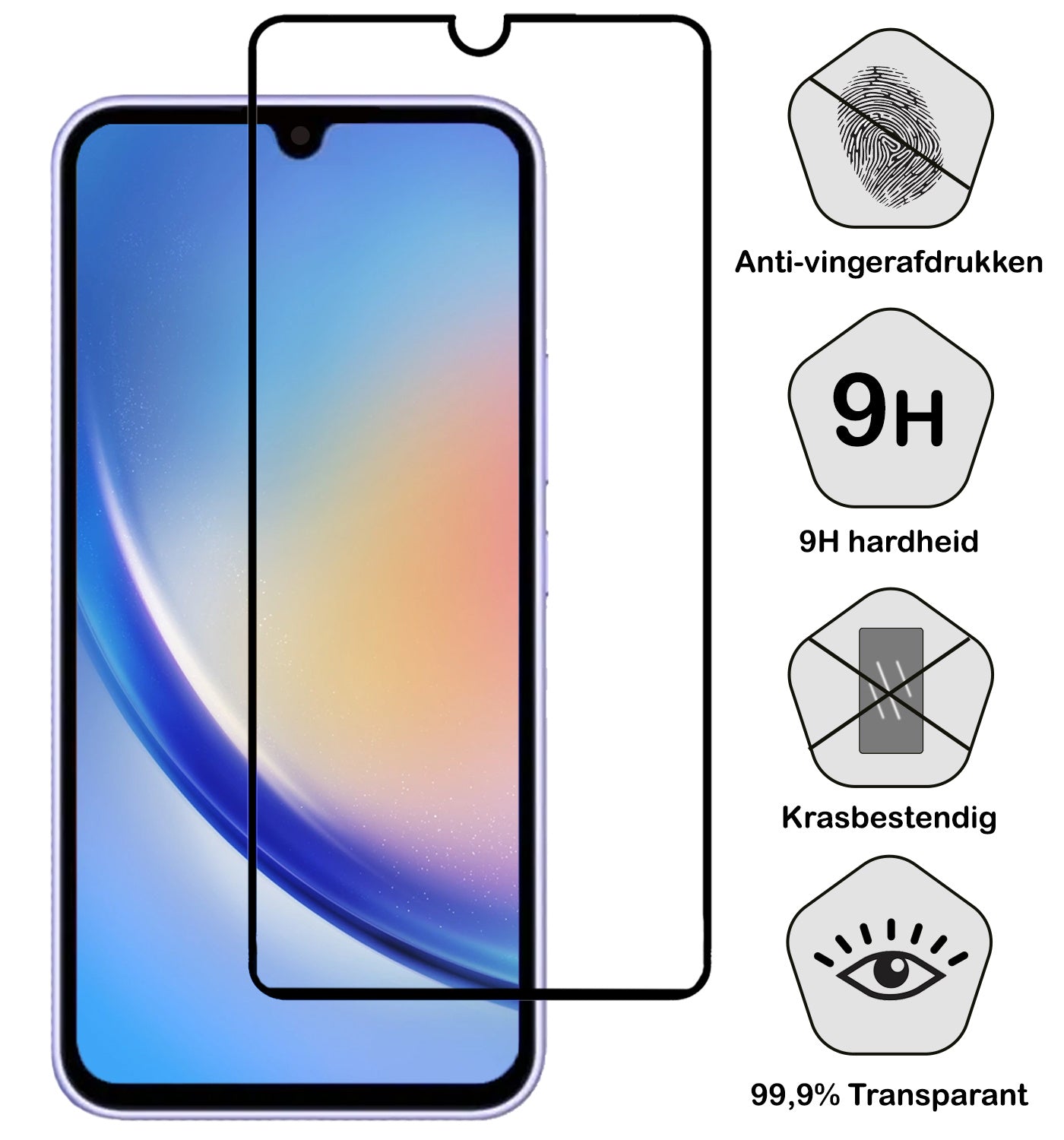 Samsung A34 Screenprotector Full Cover Tempered Glass