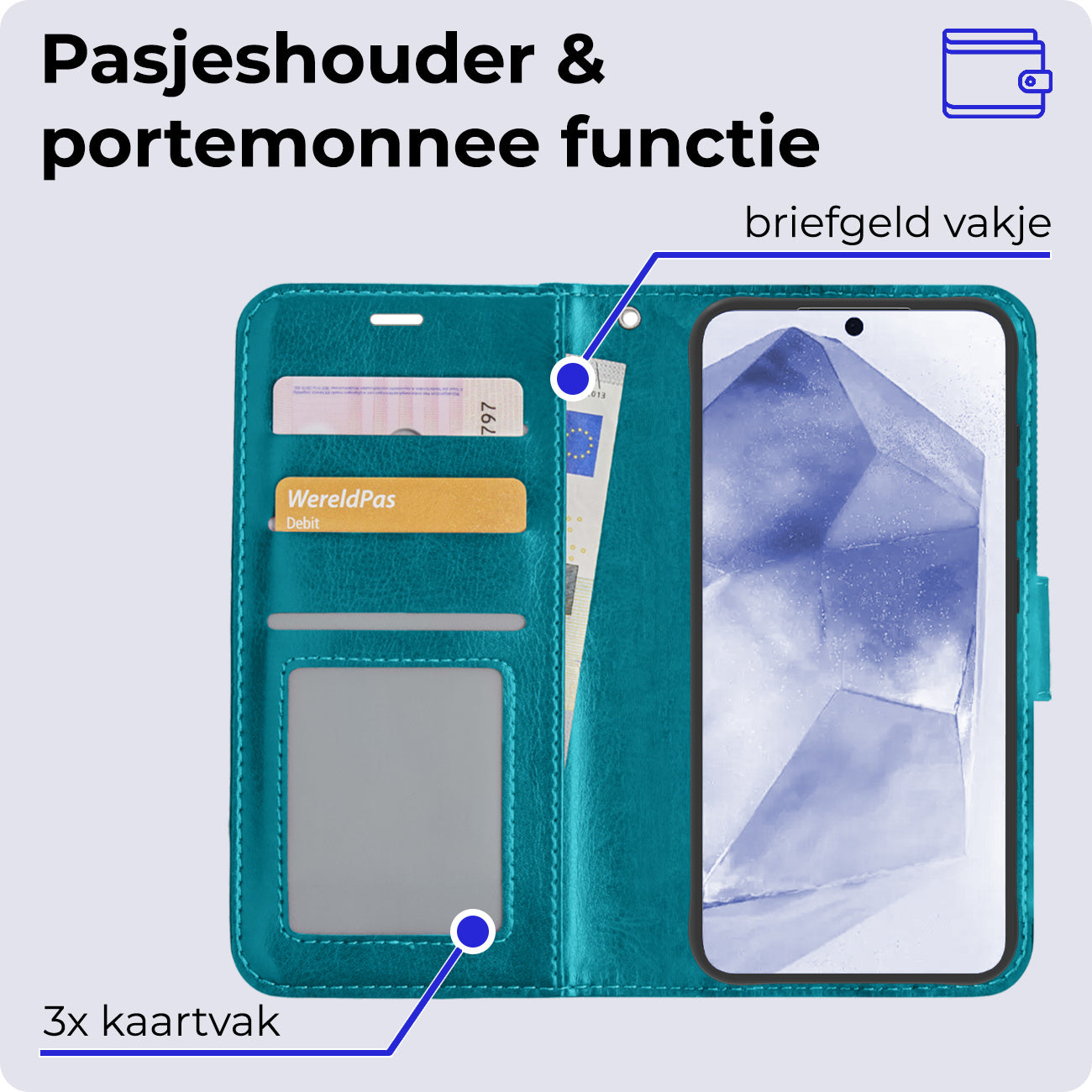 Samsung A55 Hoesje Book Case Kunstleer - Turquoise