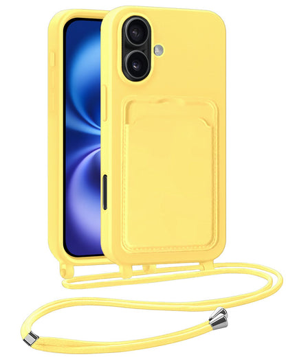 iPhone 16 Hoesje Met Telefoonkoord en Pasjeshouder Siliconen - Geel