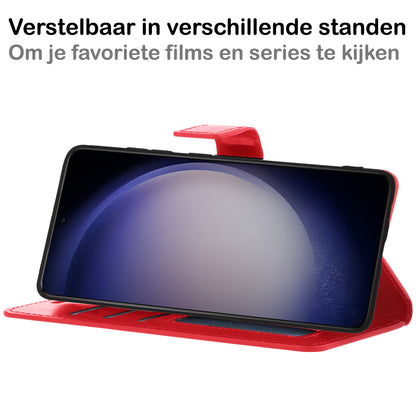 Samsung S23 Hoesje Bookcase Cover met Kaarthouder - Rood