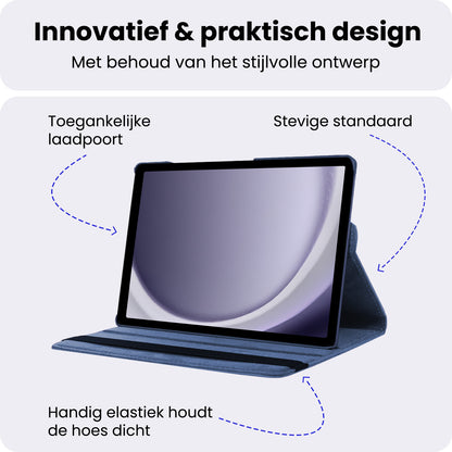 Samsung Galaxy Tab A9 Plus Trifold Bookcase Hoes 360 Graden Draaibaar - Donkerblauw