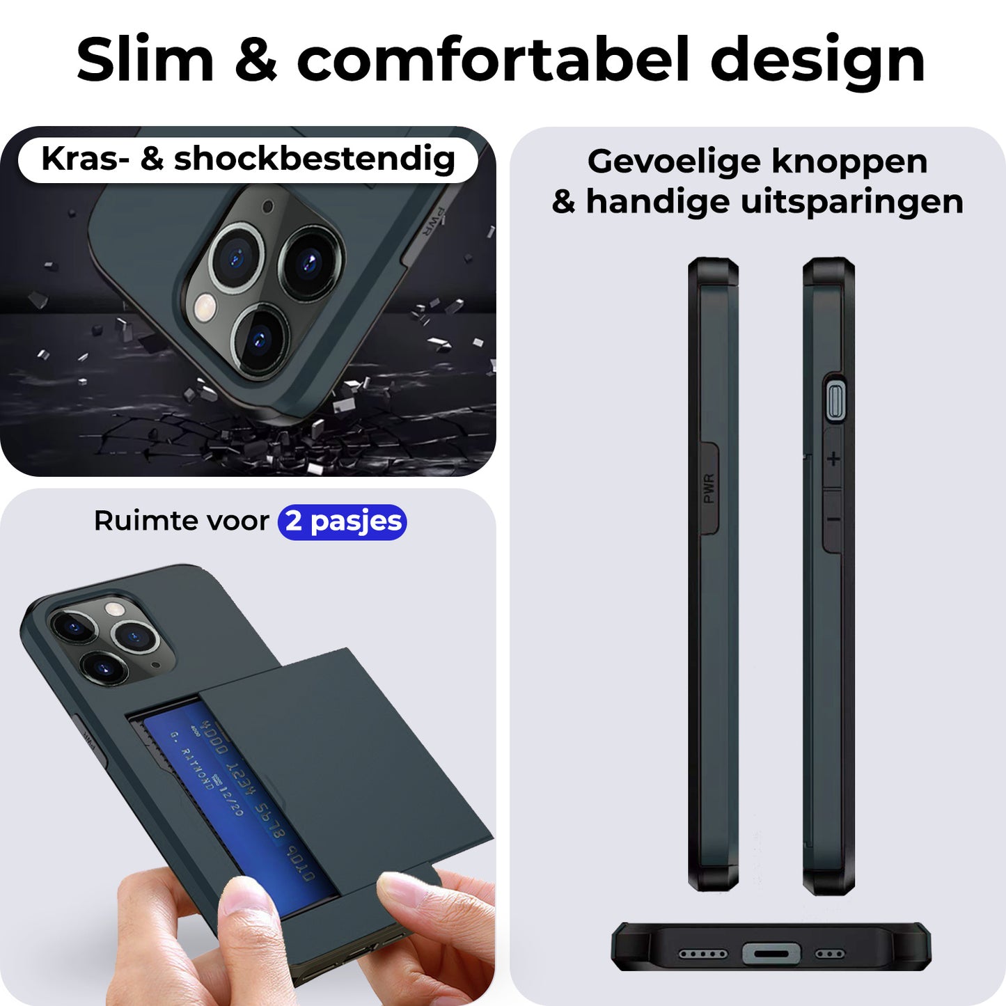 iPhone 11 Pro Max Hard Case Met Pashouder - Donkerblauw