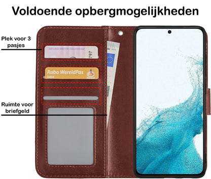 Samsung S22 Hoesje Bookcase Cover met Kaarthouder - Bruin