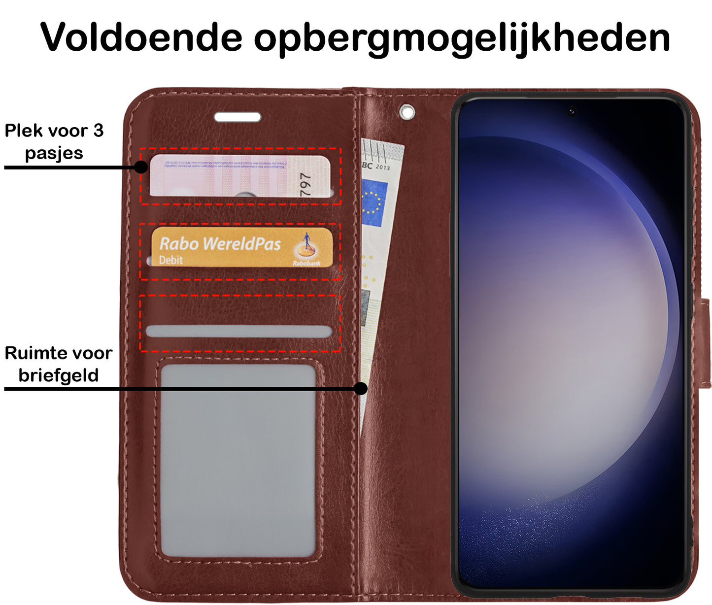 Samsung S23 Hoesje Book Case Kunstleer - Bruin