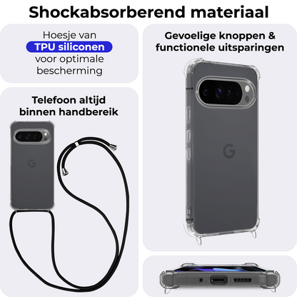 Google Pixel 9 Pro XL Hoesje met Koord Backcover Shockproof - Transparant