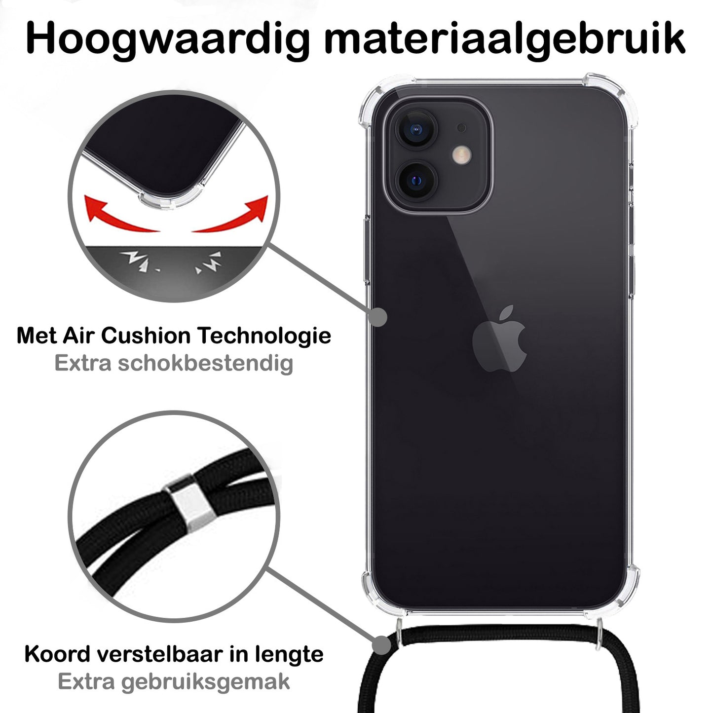 iPhone 12 Hoesje met Koord Siliconen - Transparant