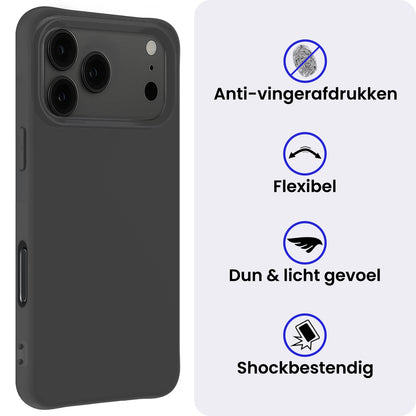 iPhone 17 Pro Hoesje Siliconen Backcover Lichtgewicht - Zwart
