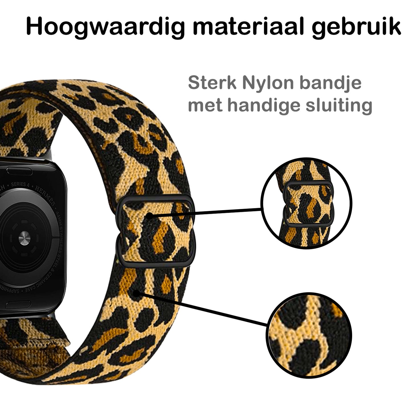 Horloge Bandje Geschikt Voor Apple Watch 1-8 / SE - 38/40/41 mm Bandje Stof - Panter Bruin