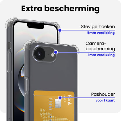 iPhone 16e Hoesje Kaarthouder Backcover Shockproof - Transparant