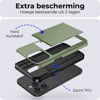 iPhone 15 Pro Max Hoesje Kaarthouder Hard Case Shockproof - Donkergroen
