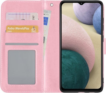Samsung A12 Hoesje Bookcase Cover met Kaarthouder - Lichtroze