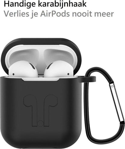 AirPods Hoesje Siliconen 3-in-1 met Clip - Zwart