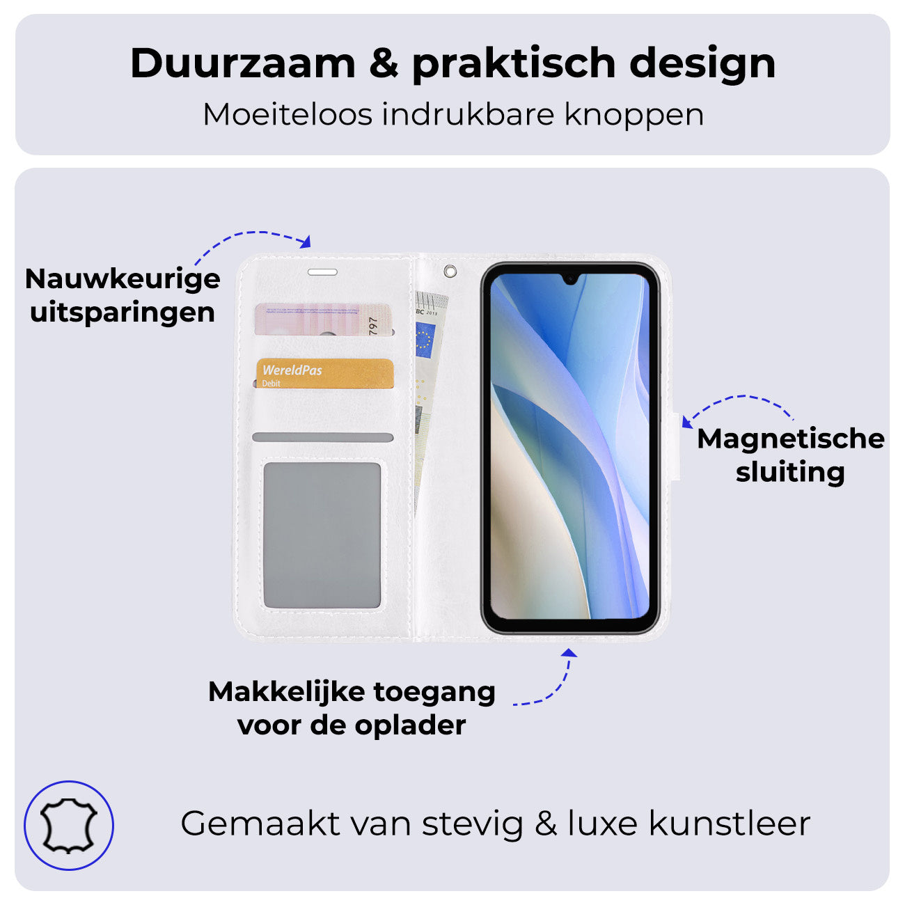 Samsung A15 Hoesje Book Case Kunstleer - Wit