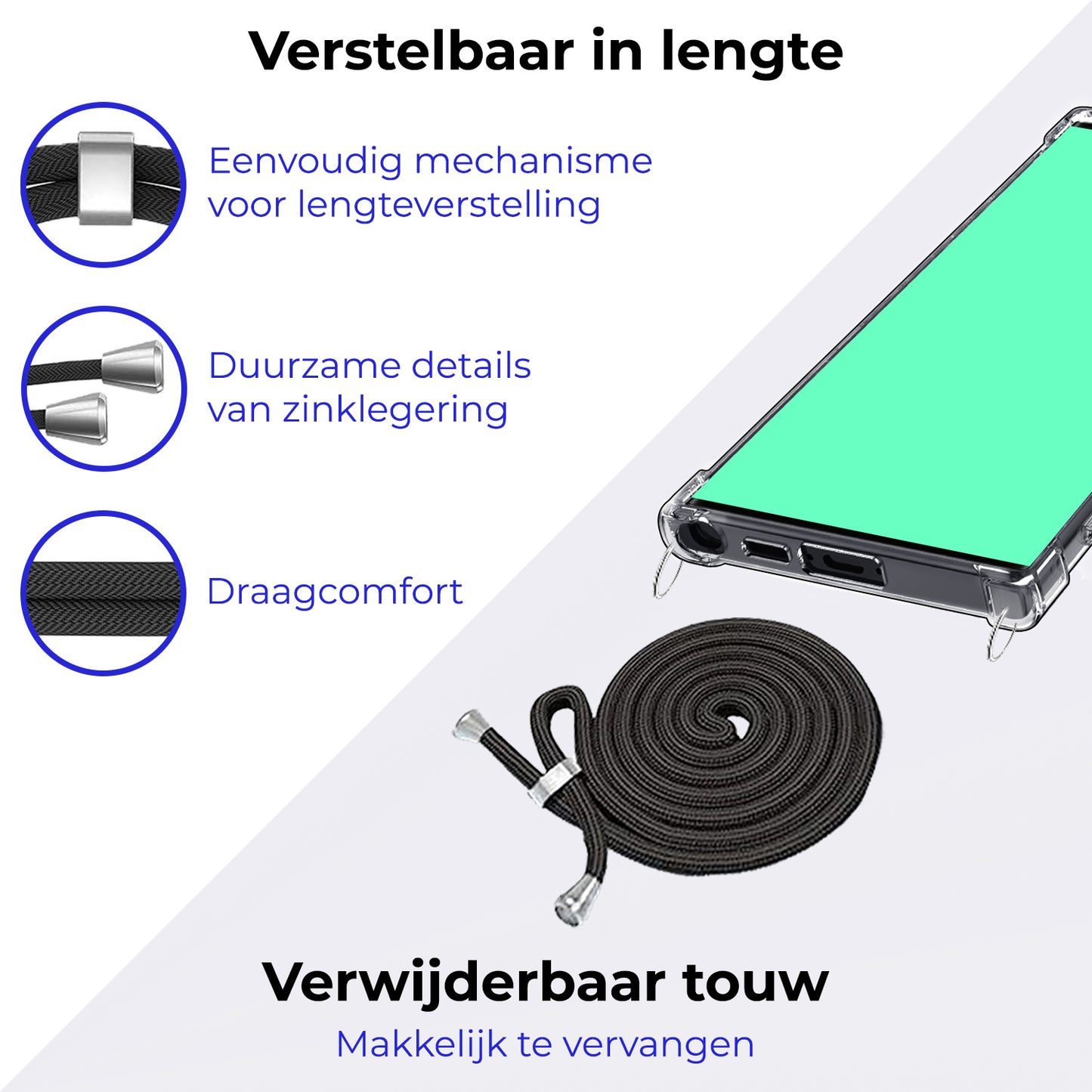 iPhone 16 Hoesje met Koord Siliconen - Transparant