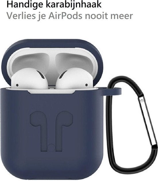 AirPods 1 Hoesje Siliconen 3-in-1 met Clip - Donkerblauw