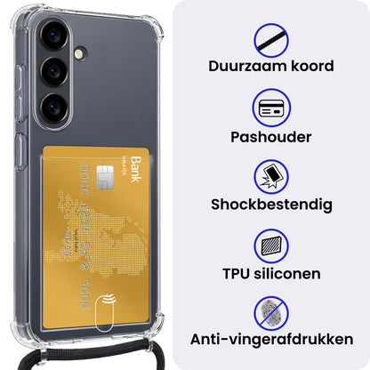 Samsung S26 Plus Hoesje Kaarthouder met Koord Backcover Shockproof - Transparant