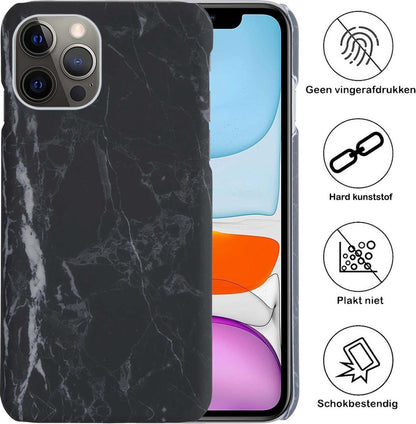 iPhone 11 Pro Hoesje Marmer Hard Case Cover - Zwart