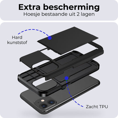 iPhone 11 Hoesje Kaarthouder Hard Case Shockproof - Zwart