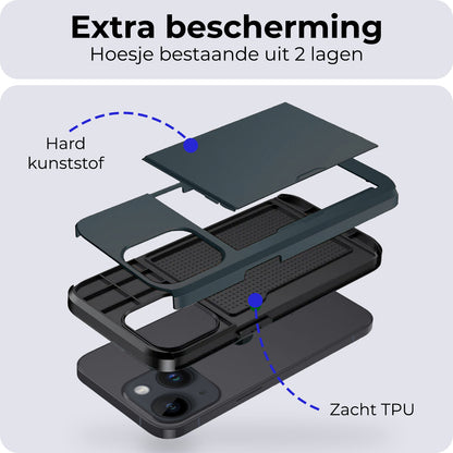 iPhone 15 Plus Hoesje Kaarthouder Hard Case Shockproof - Donkerblauw